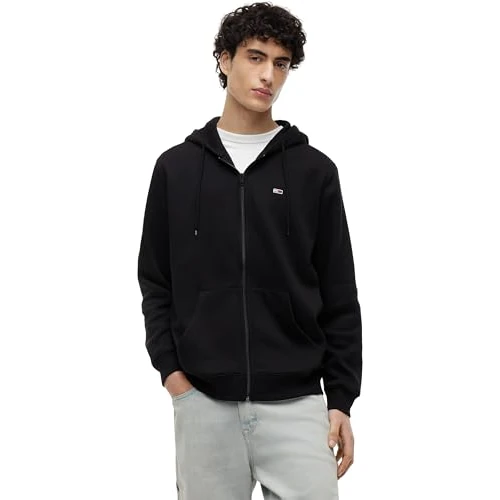 Tommy Jeans Męska bluza z kapturem TJM REG S FLAGA ZIP THRU DM0DM20743BDS002 zapinana na zamek, czarna (czarna), S, czarny (czarny), S