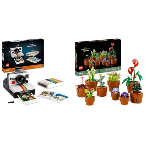 LEGO Ideas Fotocamera Polaroid OneStep SX-70 Kit Vintage per Adulti & Icons Piantine, Set Collezione Botanica con Fiori Artificiali in Vaso