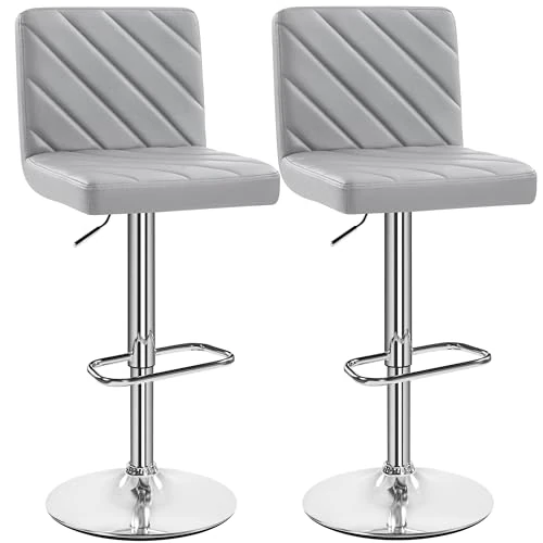 Yaheetech Set of 2 Bar Stools Modern Kitchen Adjustable Height Design in Imitation Leather with Backrest Footrest 360° Swivel from Peninsula Light Grey