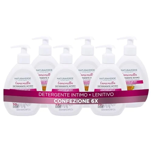 Naturaverde | Natural Beauty - Nettoyant Intime Apaisant pH 3,5, à l'Extrait de Camomille et Complexe Prébiotique, 6 x 300 ml