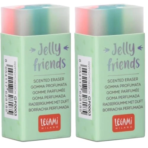 Legami GP0003 - Caoutchouc parfumé, Jelly Friends, 2,2 x 5 cm, thème Dino, arôme vanille, effacement doux et propre (Lot de 2)