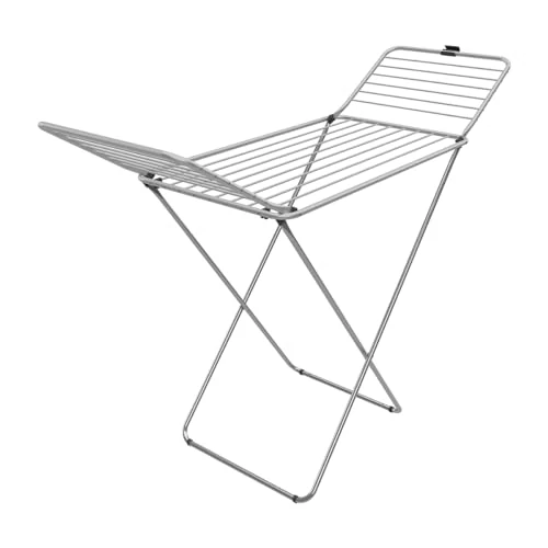 Vileda Tender Droogrek van staal, grove, knikvrije waslijn, aluminium rooster, voor binnen en buiten, inklapbaar