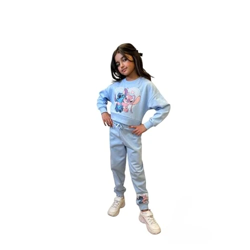 Disney Lilo & Stitch - Tuta da ginnastica per ragazze, felpa corta e pantaloni da jogging per ragazze e adolescenti dai 5 ai 15 anni, Blu, 14-15 Years