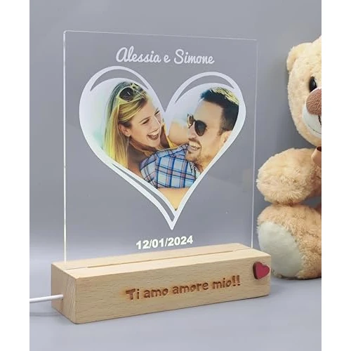 SBUGATTA Gepersonaliseerde lamp met foto, cadeau-idee voor hem en haar, Moederdag, Valentijnsdag, jubileumcadeau (hart)