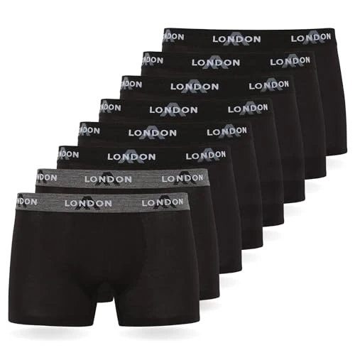 Oferta limitada: FM London - Bóxers para hombre, suaves, ropa interior elástica para uso diario paquete de 4/8, Negro (Pack de 8), 5XL de 31.49 € a 23.62 € (ahorro 25%)