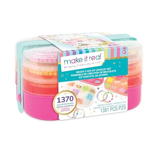 Offerta a tempo: Make It Real 1710 Perline 2 Go! Set per Gioielli Fai da Te – Kit Creativo con Perline Colorate, Ciondoli e Cordoncini – Crea Braccialetti e Collane – 1370 perline – Idea Regalo - 34% da 19.36 € a 12.79 €