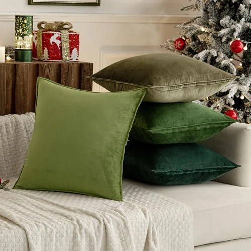 MIULEE Zestaw 4 poszewek na poduszki aksamitne poduszki na sofę 40 x 40 cm dekoracyjne poszewki na poduszki na sofę salon sypialnia niewidoczny zamek błyskawiczny poszewki na poduszki seria zielona