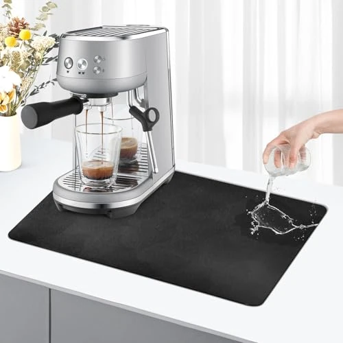 Offerta a tempo: Tappetino macchina caffe 60x30cm, scolapiatti da cucina assorbente, tappeto lavandino, tappetino scolapiatti da cucina (Nero) - 39% da 16.99 € a 10.31 €
