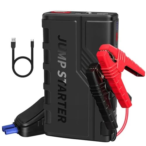 KUKUPOW Power Bank rozruchowy, powerbank 1500 A (do 7,0 l gazu i oleju napędowego 5,5 l) 12 V Jump Starter rozruchowy, przenośny rozrusznik z portem USB, 3,0 portów, latarka LED
