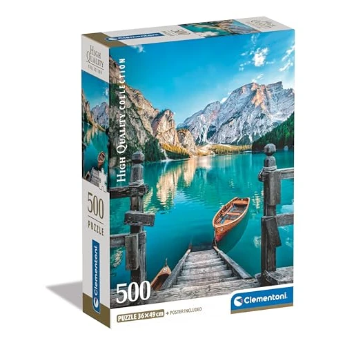Clementoni Puzzle Braies Lake Collection - 500 sztuk - plakat w zestawie, puzzle dla dorosłych w wieku 14-99 lat, prezent dla mężczyzn/kobiet, włoski krajobraz, wyprodukowano we Włoszech, 35538