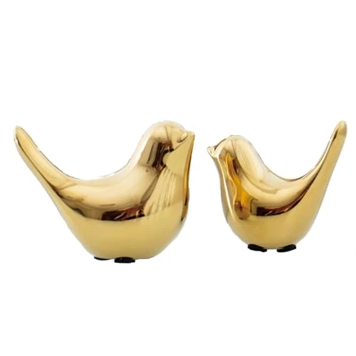Tijdelijke aanbieding: 2 stuks kleine vogelbeelden, keramische vogel, moderne dier vogelsculpturen voor landschap, tuin, thuis, kantoor, desktop display, decoratie (goud) van 18.99 EUR naar 18.99 EUR (korting 0%)