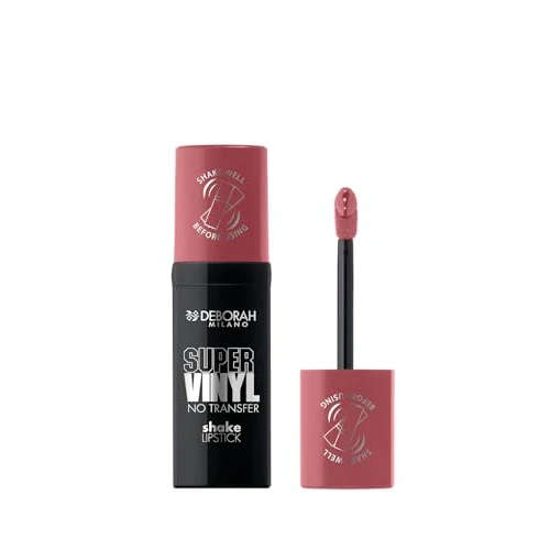 Offerta a tempo: Deborah Milano - Super Vinyl Shake Lipstick Rossetto Liquido Vinilico, N.1 Rose, Colore Intenso e No Transfer, Dona Labbra Viniliche e Impeccabili fino a 16 Ore, 4ml - 17% da 14.03 € a 11.69 €