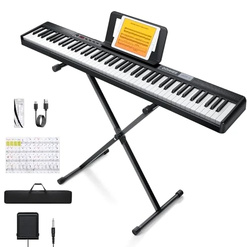 Limitiertes Angebot: Donner Piano Keyboard 88 Tasten, Einsteiger Digital Keyboard Piano anschlagdynamische Tasten, tragbares E-Piano mit Ständer, Sustain Pedal, Tragetasche und Tastaturaufkleber, DEP-1 von 209.99 EUR auf 209.99 EUR (Spare 0%)
