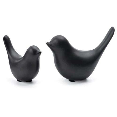 Limitiertes Angebot: Tibeoyad 2 Stück Kleine Vögel Statuen, Keramik Vogel, Moderne Tier Vogel Skulpturen für Landschaft Garten Home Office Desktop Display Dekor (Schwarz) von 16.99 EUR auf 13.59 EUR (Spare 20%)