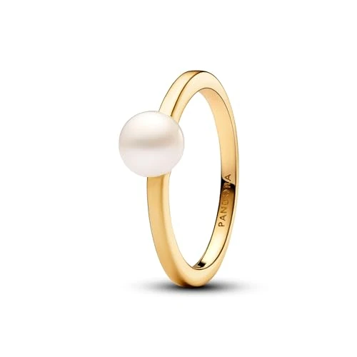 Offerta a tempo: PANDORA Timeless Anello placcato in oro 14k con perla coltivata d'acqua dolce trattata bianca, 52 - 52% da 99.00 € a 47.50 €