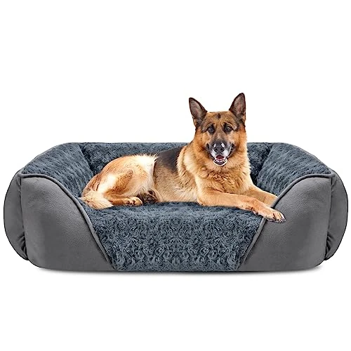 JOEJOY Comfortable Fluffy Dog Bed, Washable, Anti-Anxiety, Large Size, 106 x 80 x 23 cm