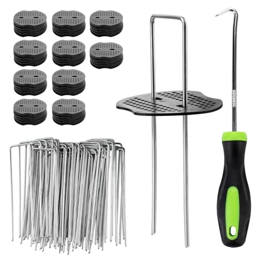 Velway 100 Piquets de Jardin avec 100 Rondelles - Piquets de Fixation en Acier Galvanisé pour Toiles de Paillages et de Jardinage, Grillage et Filets - 150x36mm Ø 3mm