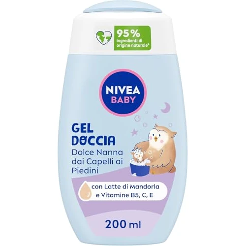 NIVEA BABY Gel Doccia Dolce Nanna dai Capelli ai Piedini 200ml, Bagnoschiuma bambini per corpo e capelli, Bagnoschiuma neonato con protezione no lacrime, Shampoo bambini per conciliare il sonno