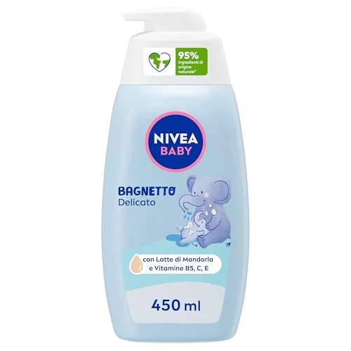 NIVEA BABY delikatna kąpiel 450 ml, żel pod prysznic dla dzieci do delikatnego i nawilżającego oczyszczania, żel pod prysznic dla niemowląt z naturalną gliceryną, mlekiem migdałowym i witaminami B5, C