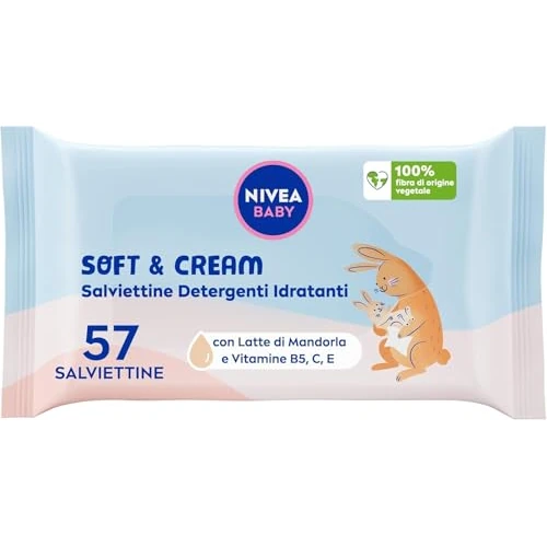 NIVEA Baby Lot de 57 lingettes nettoyantes hydratantes pour bébé avec lait d'amande et vitamines B5, C et E