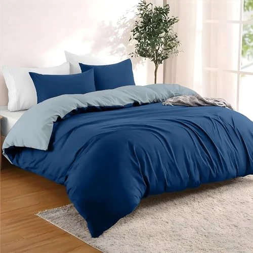 Zeitlich begrenztes Angebot: Dreamzie - Bettwäsche Set 260x240 cm mit 2 Kissenbezügen 65x65 cm Dunkelblau/Blaugrau - 1 Bettbezug 260x240 aus 100% Mikrofaser - Zertifiziert ohne Chemikalien (Oeko TEX) von 30.99 € auf 25.99 € (16% Rabatt)