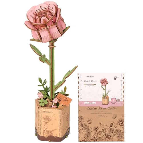 Limitiertes Angebot: ROWOOD 3D Puzzle Pinke Rose, DIY-Blume Aus Holz, Modellbausätze Für Künstliche Blumen Zum Zusammenbauen Für Erwachsene, Beste Heimdekoration Und Valentinstags-Spielzeug-Geschenkset von 13.99 EUR auf 13.99 EUR (Spare 0%)