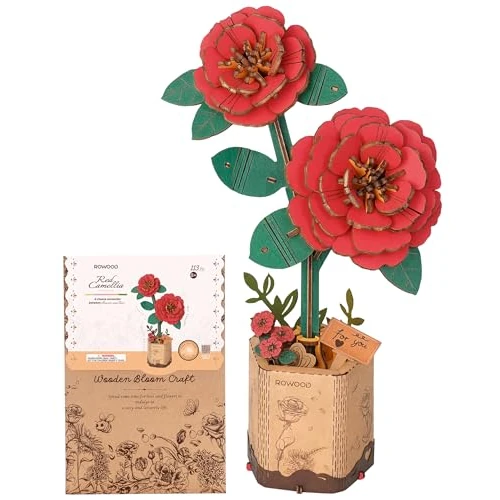 Beperkte aanbieding: ROWOOD 3D-puzzel, doe-het-zelf houten bloem, kunstbloemen, modelbouwsets om te monteren, knutselset voor volwassenen, beste huisdecoratie en Valentijns-speelgoed cadeau kit (rode camelia) van 14.51 EUR naar 14.51 EUR (besparing 0%)