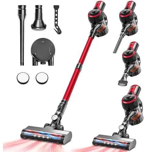 VEGREM Aspiradora sin Cable DH-XCD02, Cordless Vacuum Cleaner, Red and Black