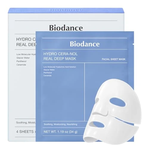 BIODANCE Hydro Cera-nol Masque Profond Réel, Masque Hydrogel, Apaisant, Hydratant, Nourrissant, Skincare Coréenne, 34 g x 4 pièces