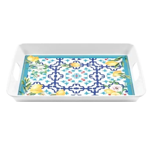 Limitiertes Angebot: Guzzini - Rechteckiges Tablett mit Griffen aus Melamin - Flower & Lemon von 29.90 EUR auf 29.90 EUR (Spare 0%)