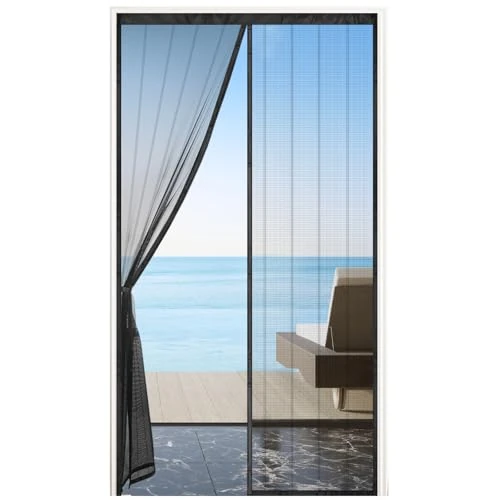 MYCARBON Moustiquaire Porte Fenêtre Aimantée 120x240cm Maillage Ultra Fin et Résistant Aimants Plus Puissants Moustiquaire Baie Vitrée Coulissante Magnétique Rideau Anti Mouches Ruban Adhésif, Noir