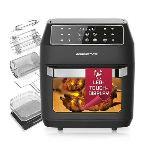 XXL GOURMETmaxx hot air fryer with large capacity (12L) and 10 programs for quick and effortless preparation | Touch screen and timer function | Includes large number of accessories