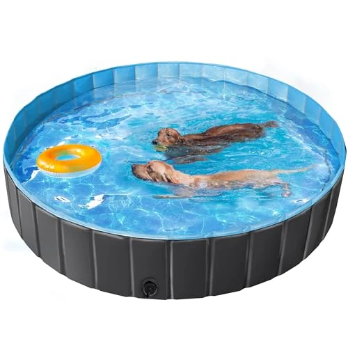 Yaheetech Hundepool, faltbar, XXXL, Pool, Badewanne, Badewanne, tragbar, Bad für Hund/Katze, Tier, Außen, Innenbereich, rutschfest, mit Reparaturflicken und Bürste, Schwarz