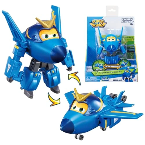 Super Wings Jerome samolot transformowalna zabawka i figurka robota, transformowalny robot, zabawka dla dzieci 3, 4, 5, 6, 7, 8 lat, chłopiec, dziewczynka, 12 cm, niebieski