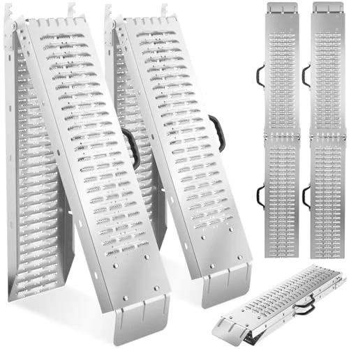tectake®, Zestaw 2 Ramp Najazdowych, Składane z Ocynkowanej Stali, Ergonomiczne Uchwyty, Antypoślizgowa Perforowana Powierzchnia, Wysoka Nośność 200 kg, 186 cm