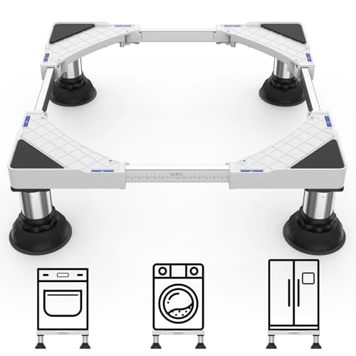 DEWEL Washing Machine Base Frame Bear Load 250 kg, Washing Machine Base Frame for Washing Machine, Dryer, Fridge, Adjustable Width 45-65 cm, Height 15-18 cm
