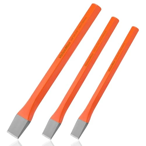 Offerta a tempo: ValueMax Set di Scalpelli da 3 Pezzi, Scalpello Piatto in Acciaio Cr-V, Scalpello a Freddo (10 mm, 12 mm, 16 mm), per Roccia/Pietra/Muratura/Cemento/Malta/Edilizia - 15% da 9.99 € a 8.49 €