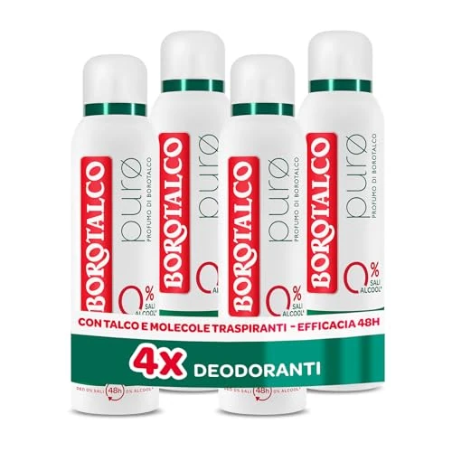 Begrenztes Angebot: Borotalco, Deodorant-Spray, Puder mit atmungsaktiven Molekülen, trocken gegen Gerüche, 48h Wirksamkeit, ohne Alkohol und Aluminiumsalze, Duft von Borotalco – 4 Stück à 150 ml – Exklusiv von Amazon von 24.99 EUR auf 24.99 EUR (Rabatt 0%)