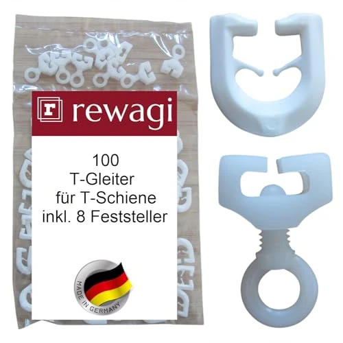 rewagi 100 deslizadores en T, ganchos de cortina y 8 topes para rieles en T, ganchos para clips, ganchos para pliegues, color blanco