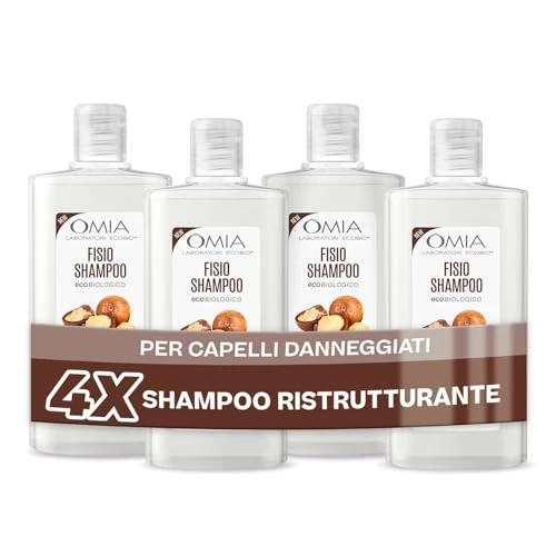 Begrenztes Angebot: Omia Fisio Eco Bio Shampoo mit Macadamia-Öl für beschädigtes Haar, repariert und regeneriert, Shampoo für häufiges Waschen, ohne Silikone und SLES, 4 Flaschen à 200 ml von 18.98 EUR auf 18.98 EUR (Rabatt 0%)