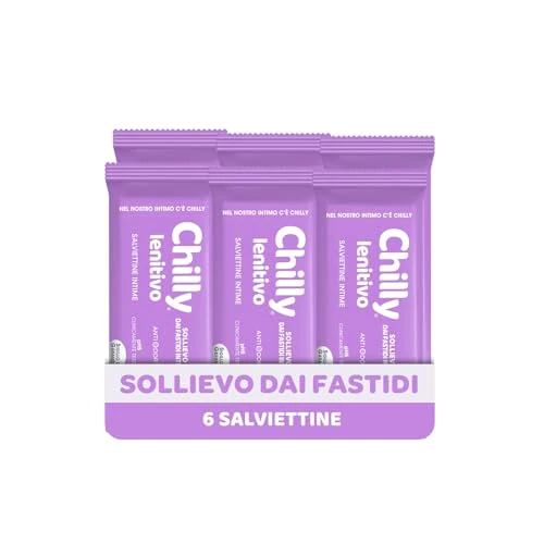 Offerta a tempo: Chilly, Salviettine Intime Lenitivo, Sollievo dai fastidi intimi, con Bisabololo dalle proprietà dermocalmanti, pH 5, Clinicamente Testato, Tessuto 100% Biodegradabile, 6 Confezioni da 12 Salviettine - 40% da 15.99 € a 9.59 €