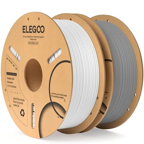 ELEGOO Filament PLA 1,75 mm biały i szary 2 kg, dokładność wymiarowa filamentu 3D +/- 0,02 mm, szpula kartonowa 1 kg, filament do drukowania 3D pasuje do większości drukarek 3D FDM