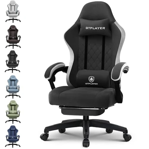 Offerta a tempo: GTPLAYER Sedia da gaming, ergonomica, da scrivania, con superficie in tessuto, cuscino a molla, braccioli di collegamento e poggiapiedi, Negro - 19% da 149.99 € a 122.17 €