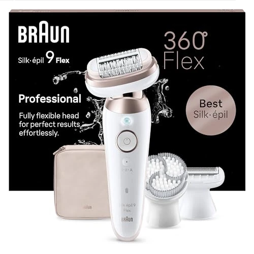 Braun Silk-épil 9 Flex Epilatore Elettrico Donna Con Testina Flessibile a 360° Per Epilazione Semplice, Wet & Dry, Pelle Liscia a Lungo, Idea Regalo, 9-060 3D, Bianco/Rosa