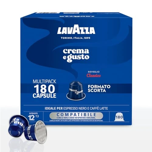 Offerta a tempo: Lavazza, Crema e Gusto Classico, 180 Capsule in Alluminio Compatibili con Macchine Nespresso* Original, con Note di Spezie, Cioccolato e Legno, Arabica&Robusta, Intensità 12/13, Tostatura Media - 17% da 52.99 € a 43.89 €