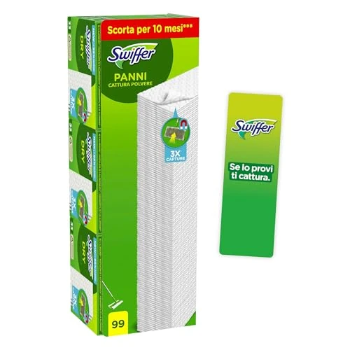 Swiffer Ricambi Panni Per Scopa 99 Pezzi, Per Catturare E Intrappolare 3 Volte Più Polvere, Sporco E Peli Di Una Scopa Tradizionale