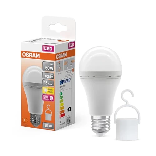 OSRAM LED Camping lamp with Integrated Rechargeable Battery, as Bright as Traditional 60W Lamps, Warm White Light (2700K), Also Ideal for Garden or Emergency Lighting
