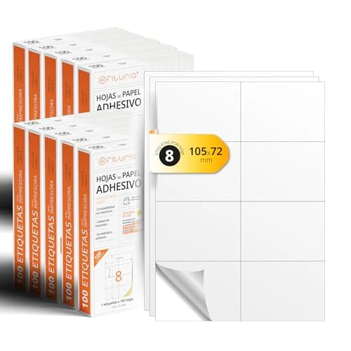 Offerta a tempo: Fogli A4 di Etichette Adesive Bianche, Crea i tuoi Adesivi Personalizzati per qualsiasi Superficie, Carta A4 Adesiva Sicura, Etichetta Adesiva per Stampare - Ofituria (8 per foglio, 1000 fogli) - 0.00% da 37.42 € a 37.42 €