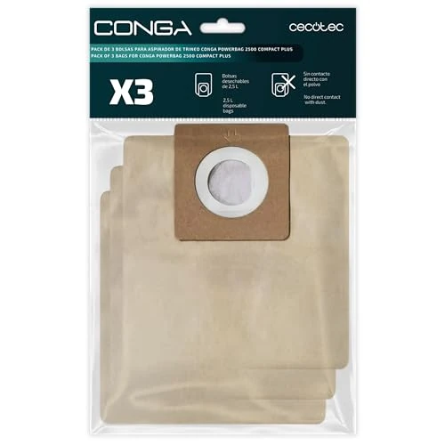Cecotec Zestaw 3 worków do odkurzacza Conga PowerBag 2500 Compact Plus, w tym worki do odkurzacza Conga Powerbag 2500 Compact Plus