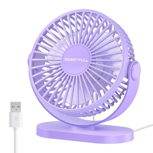Offerta a tempo: LULUWA Mini Ventilatore da Scrivania USB, Piccolo Silenzioso 3 Velocità Rotazione a 360° Regolabile 12.7 cm Gadget di Raffreddamento da Tavolo per Ufficio su Scrivania (Viola) - 0.00% da 13.99 € a 13.99 €